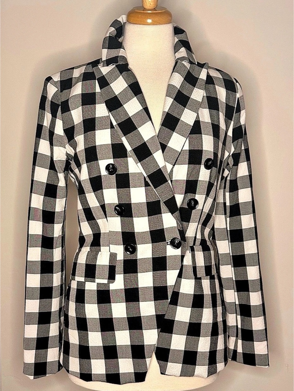 Rachel Zoe Checkered Double-Breasted Blazer in Black & White Size XS Like New
